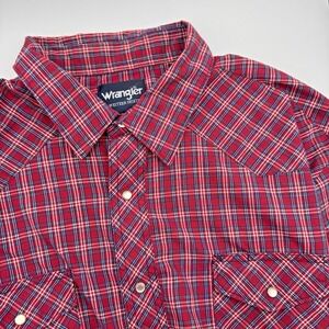 Wrangler Western Shirt Men's 3XL Big Red Plaid Shirt Sleeve Pearl Snap Country